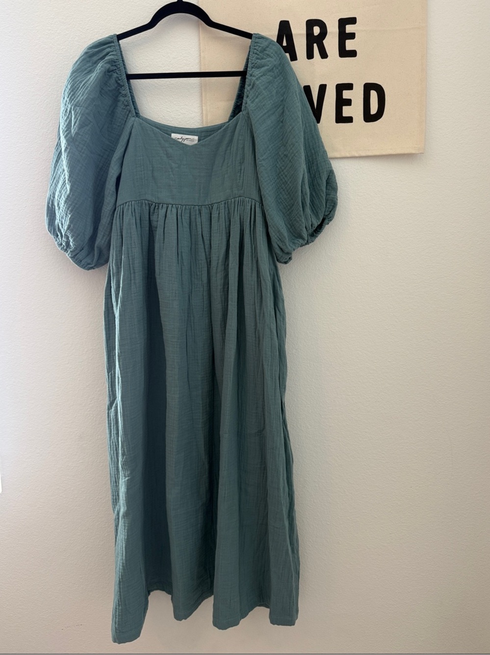 Carly Jean Los Angeles Teal Blue Puff-Sleeve Maxi Dress